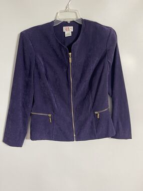 Vintage 90s R&L Microsuede Zip Front Career Jacket 12 Classic Office Blazer